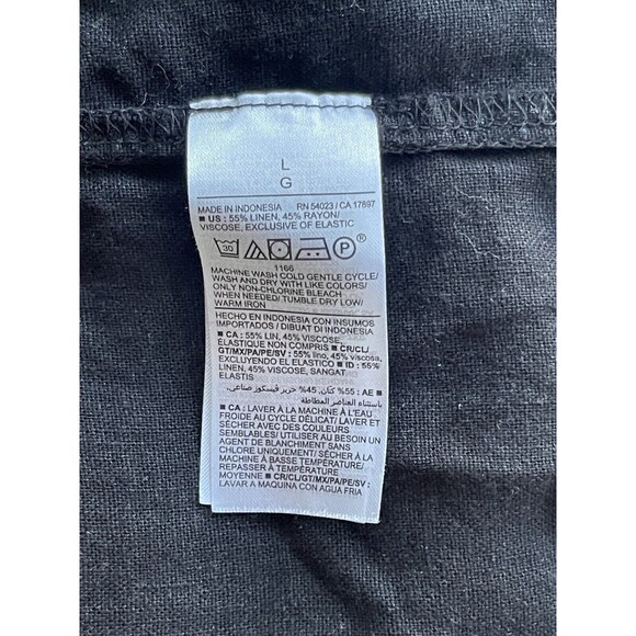 Old Navy Midi Dress Women Linen Blend Classic Black Smocked Back Shift Sz L New - Picture 8 of 10